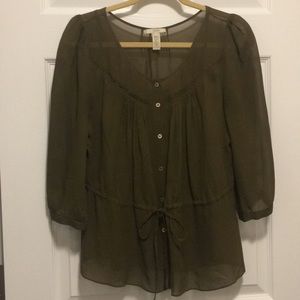 Silk olive green blouse w camisole